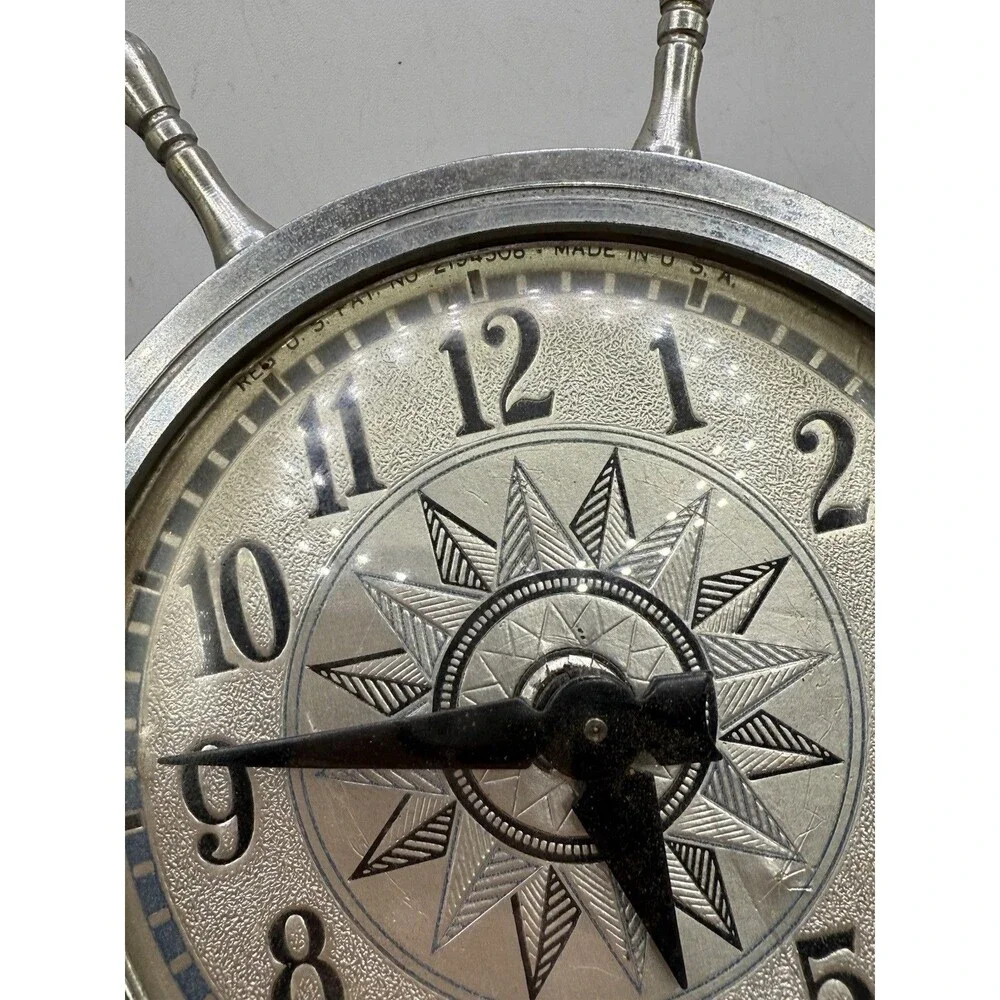 Vintage Howard Clock Corp Nautical Maritime Ships Wheel Electric Mantle Clock